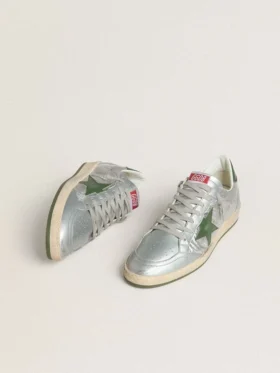 Ball Star da uomo in nylon argento con stella in pelle verde e linguetta sul tallone