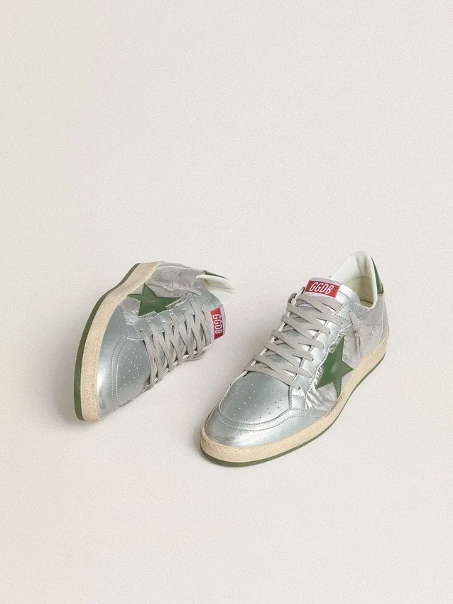 Ball Star da uomo in nylon argento con stella in pelle verde e linguetta sul tallone