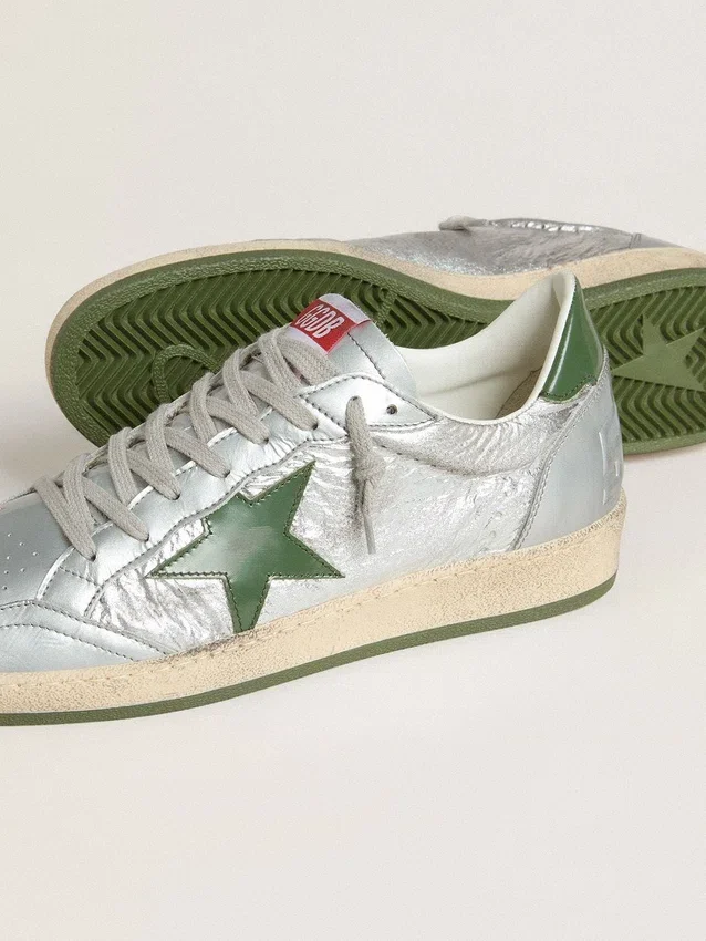 Ball Star da uomo in nylon argento con stella in pelle verde e linguetta sul tallone