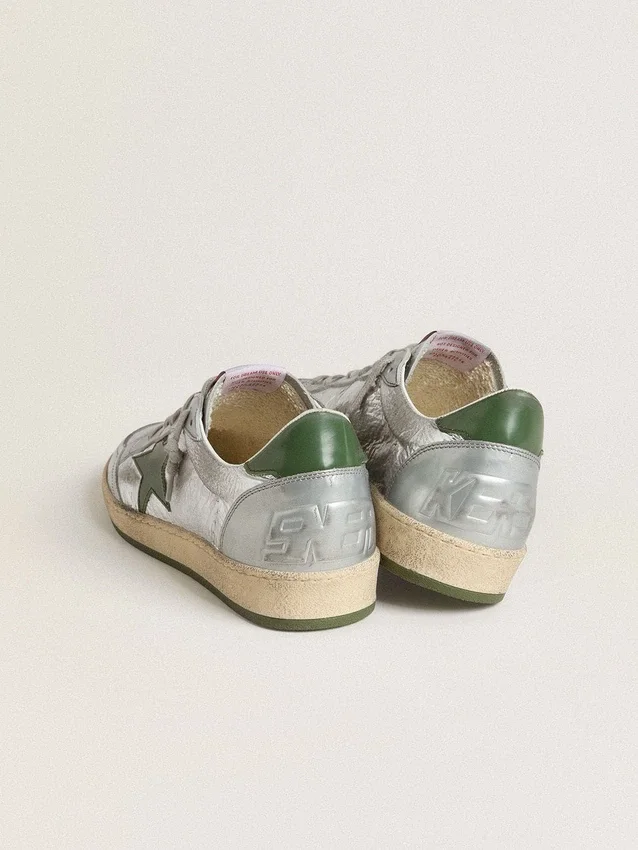 Ball Star da uomo in nylon argento con stella in pelle verde e linguetta sul tallone
