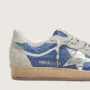 Ball Star da uomo in nylon blu denim con inserti in pelle scamosciata grigio chiaro e stella in pelle argento metallizzato