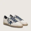 Ball Star da uomo in pelle bianca con stella in pelle blu scuro e linguetta sul tallone in pelle laminata argento
