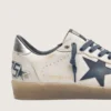 Ball Star da uomo in pelle bianca con stella in pelle blu scuro e linguetta sul tallone in pelle laminata argento