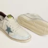 Ball Star da uomo in pelle bianca con stella in pelle scamosciata azzurra e linguetta sul tallone in nabuk marrone