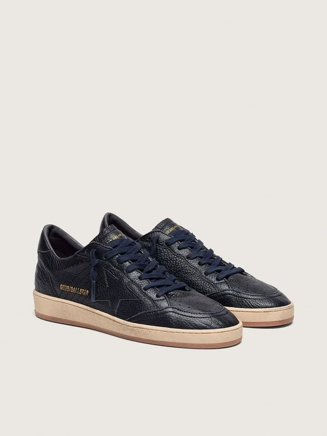Ball Star da uomo in pelle blu navy con stella in pelle tono su tono
