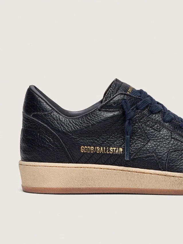 Ball Star da uomo in pelle blu navy con stella in pelle tono su tono