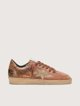 Ball Star da uomo in pelle marrone con stella in pelle scamosciata beige e perline