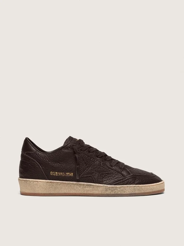 Ball Star da uomo in pelle marrone scuro con stella in pelle tono su tono