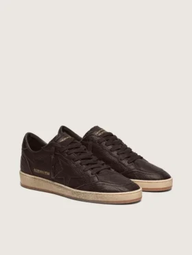 Ball Star da uomo in pelle marrone scuro con stella in pelle tono su tono