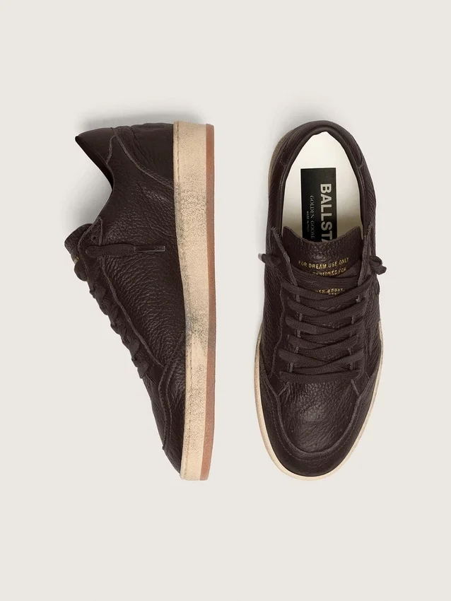 Ball Star da uomo in pelle marrone scuro con stella in pelle tono su tono