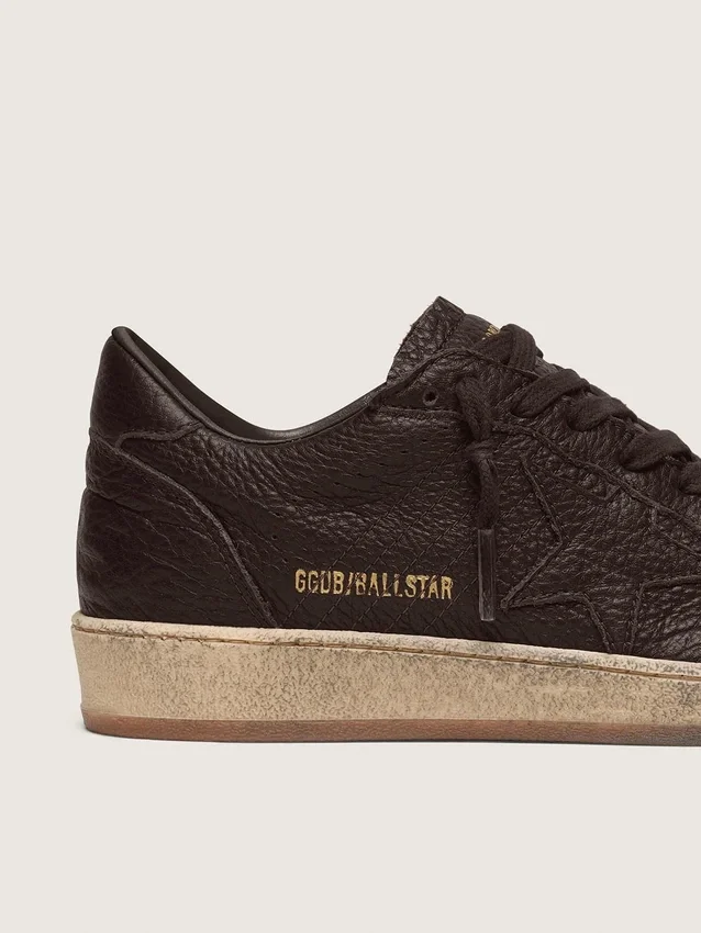 Ball Star da uomo in pelle marrone scuro con stella in pelle tono su tono