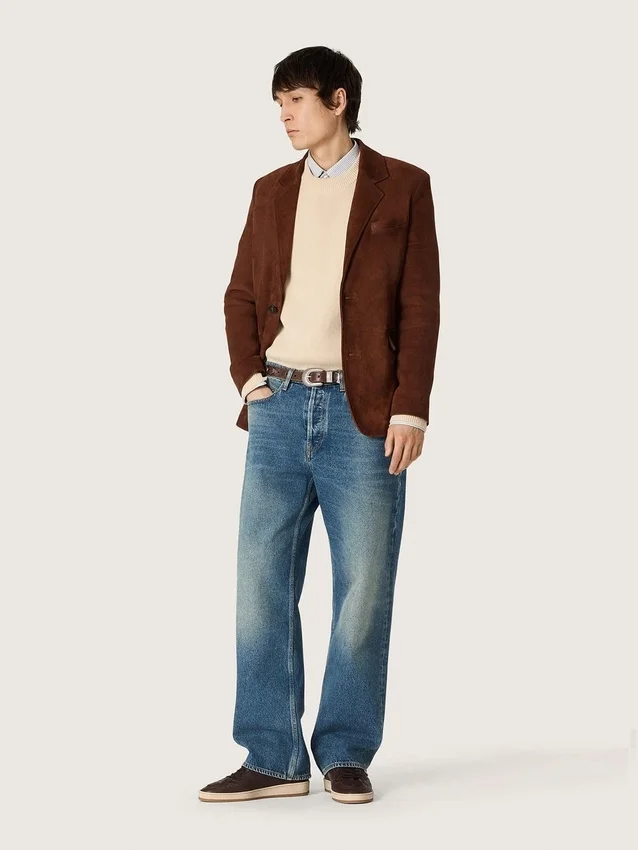 Ball Star da uomo in pelle marrone scuro con stella in pelle tono su tono