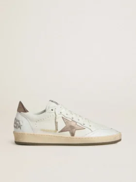 Ball Star da uomo in pelle nappa bianca con stella e linguetta sul tallone in pelle laminata color bronzo