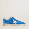 Ball Star da uomo in pelle scamosciata azzurra con borchie e stella in pelle metallizzata argento