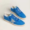 Ball Star da uomo in pelle scamosciata azzurra con borchie e stella in pelle metallizzata argento