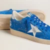 Ball Star da uomo in pelle scamosciata azzurra con borchie e stella in pelle metallizzata argento