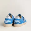 Ball Star da uomo in pelle scamosciata azzurra con borchie e stella in pelle metallizzata argento
