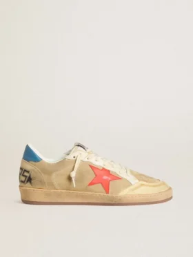 Ball Star da uomo in pelle scamosciata beige con stella in pelle color corallo e linguetta sul tallone in nappa blu