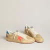 Ball Star da uomo in pelle scamosciata beige con stella in pelle color corallo e linguetta sul tallone in nappa blu