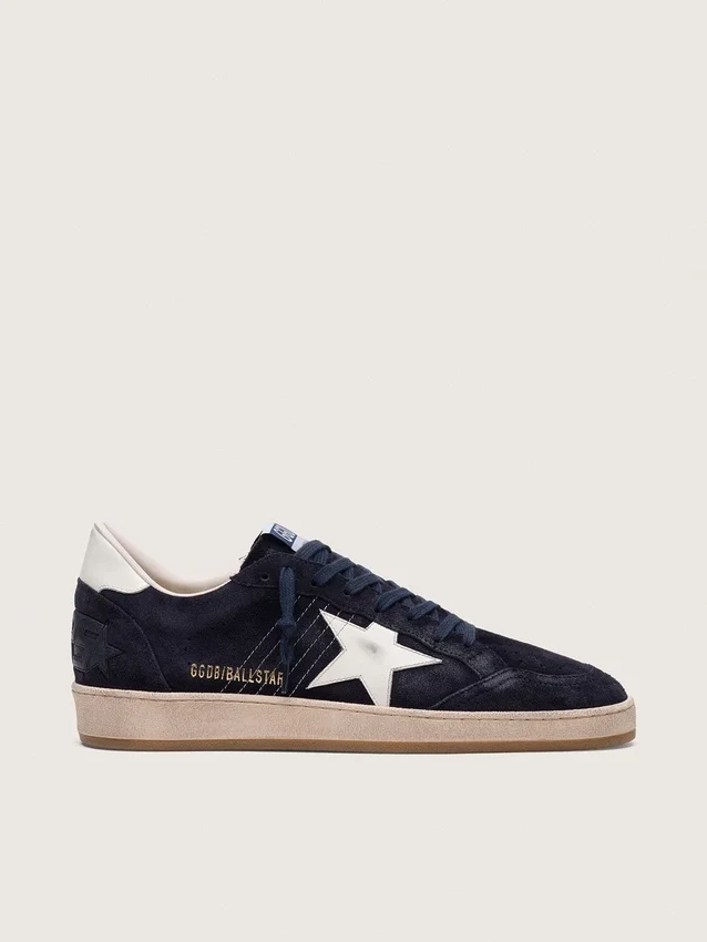 Ball Star da uomo in pelle scamosciata blu scuro con stella in pelle bianca