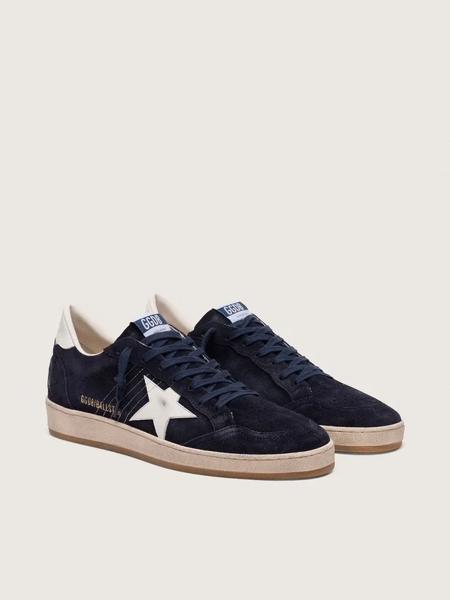 Ball Star da uomo in pelle scamosciata blu scuro con stella in pelle bianca