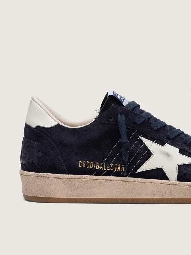 Ball Star da uomo in pelle scamosciata blu scuro con stella in pelle bianca