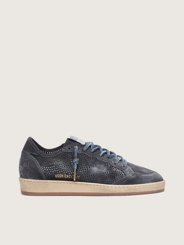 Ball Star da uomo in pelle scamosciata blu scuro traforata con stella in pelle scamosciata blu scuro