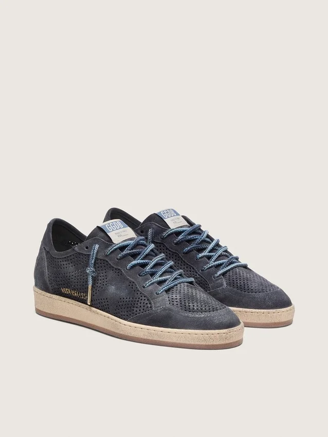 Ball Star da uomo in pelle scamosciata blu scuro traforata con stella in pelle scamosciata blu scuro