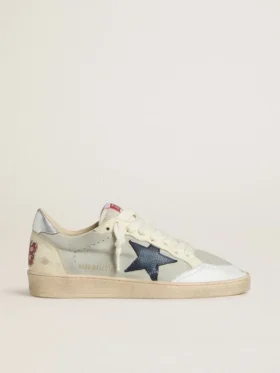 Ball Star da uomo in pelle scamosciata grigia con stella in nabuk blu e linguetta sul tallone in pelle laminata