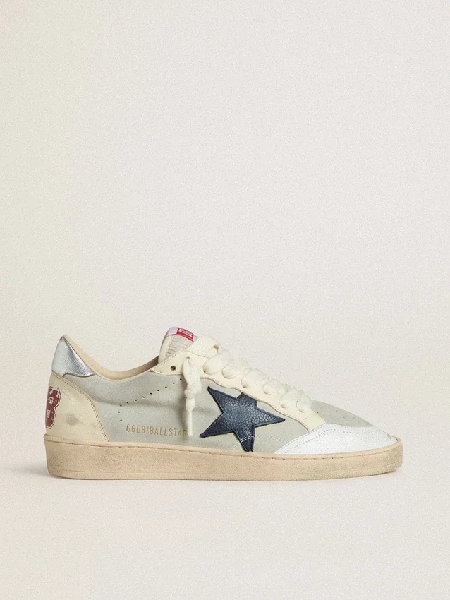 Ball Star da uomo in pelle scamosciata grigia con stella in nabuk blu e linguetta sul tallone in pelle laminata