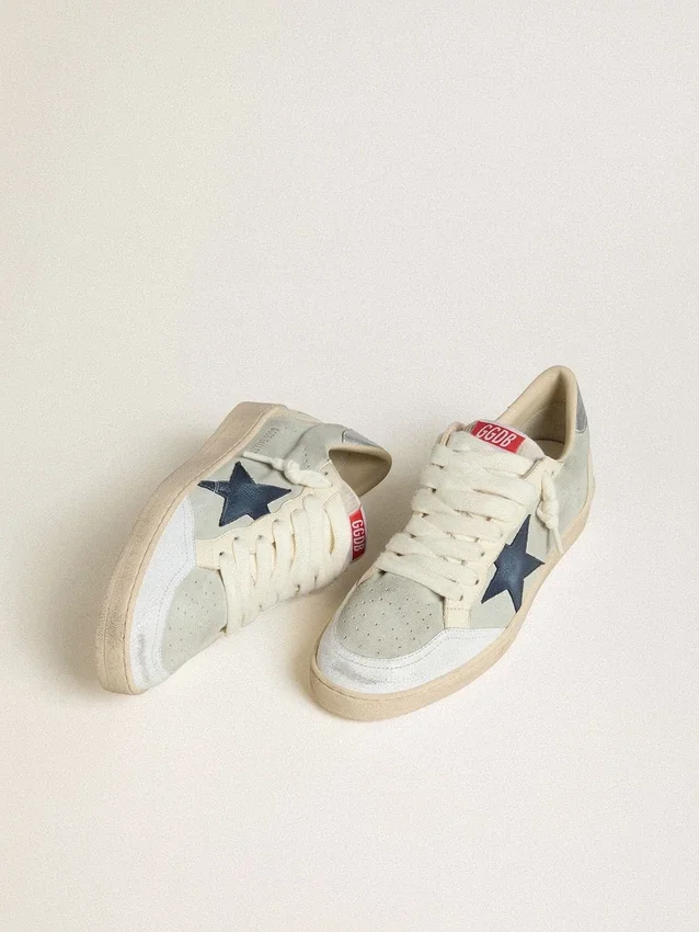 Ball Star da uomo in pelle scamosciata grigia con stella in nabuk blu e linguetta sul tallone in pelle laminata