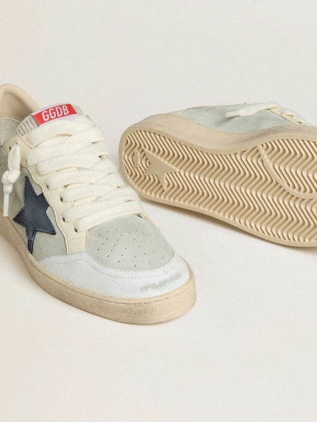 Ball Star da uomo in pelle scamosciata grigia con stella in nabuk blu e linguetta sul tallone in pelle laminata