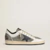 Ball Star da uomo in pelle scamosciata grigia con stella in pelle nera e inserti in nappa bianca