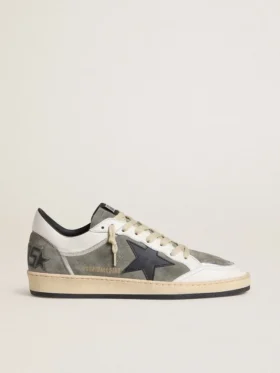 Ball Star da uomo in pelle scamosciata grigia con stella in pelle nera e inserti in nappa bianca