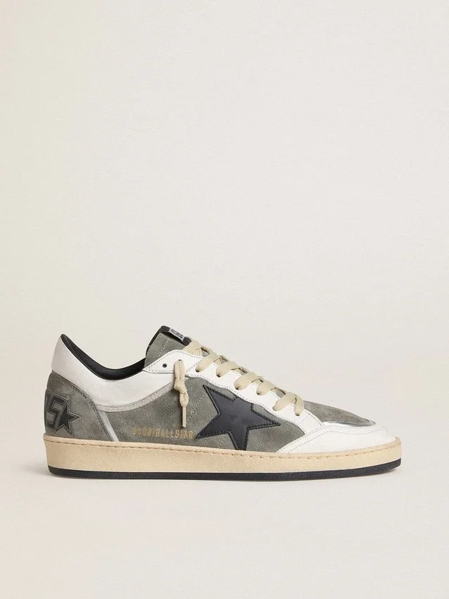Ball Star da uomo in pelle scamosciata grigia con stella in pelle nera e inserti in nappa bianca