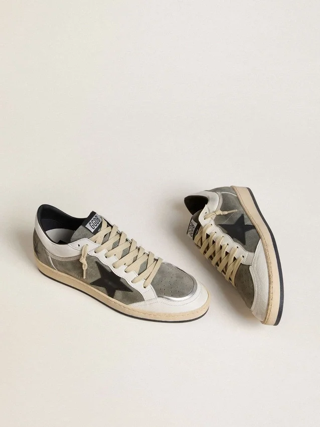 Ball Star da uomo in pelle scamosciata grigia con stella in pelle nera e inserti in nappa bianca
