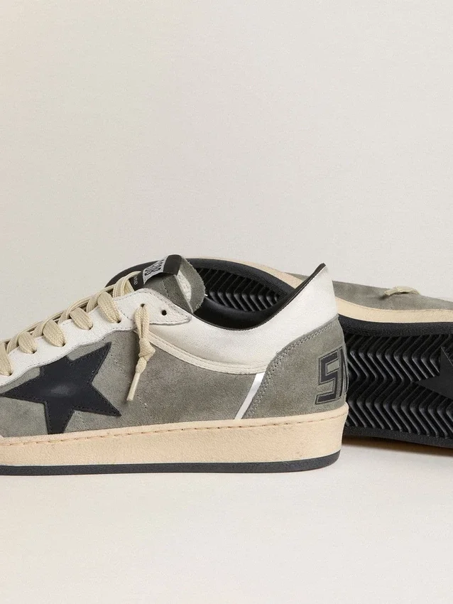 Ball Star da uomo in pelle scamosciata grigia con stella in pelle nera e inserti in nappa bianca
