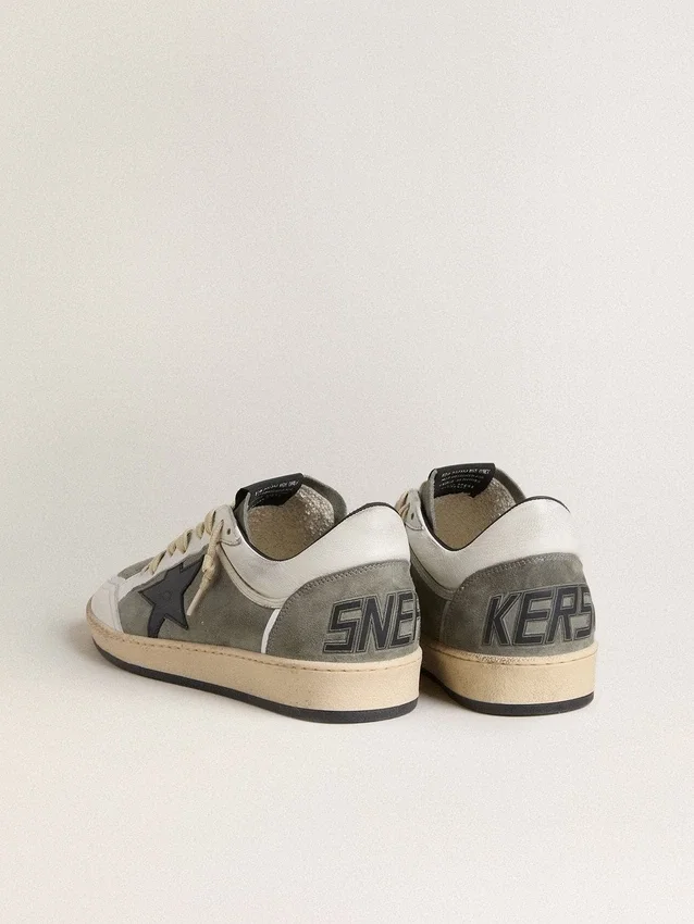 Ball Star da uomo in pelle scamosciata grigia con stella in pelle nera e inserti in nappa bianca