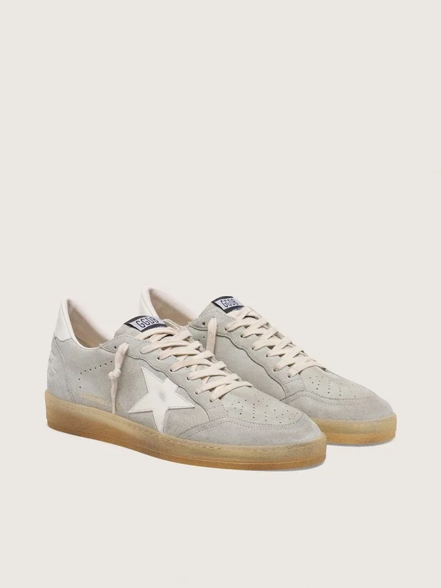 Ball Star da uomo in pelle scamosciata grigio chiaro con stella in pelle bianca