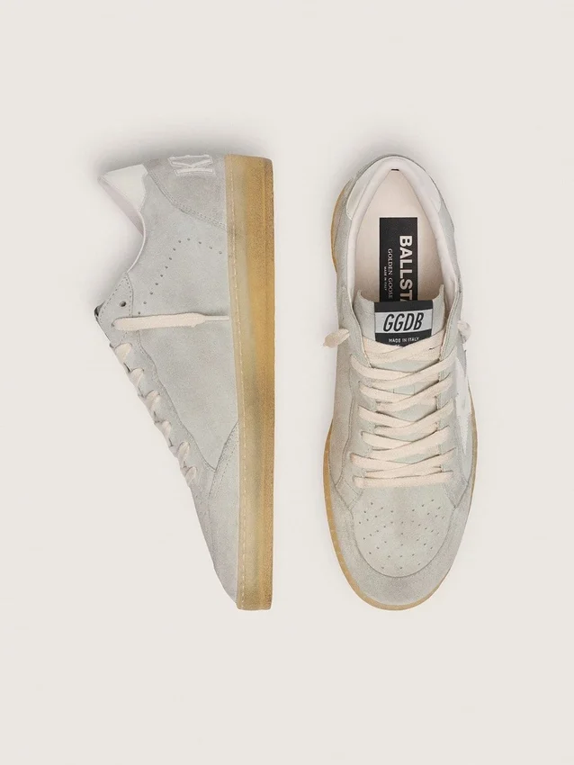 Ball Star da uomo in pelle scamosciata grigio chiaro con stella in pelle bianca