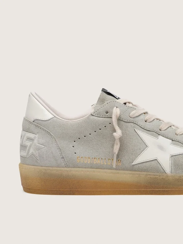 Ball Star da uomo in pelle scamosciata grigio chiaro con stella in pelle bianca