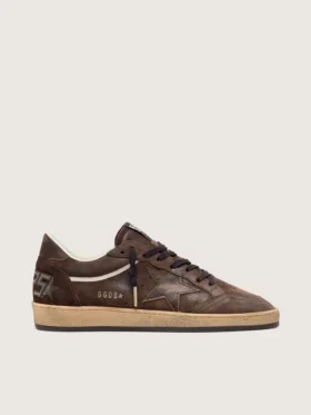 Ball Star da uomo in pelle scamosciata marrone con stella e linguetta sul tallone in pelle marrone