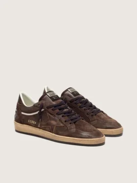 Ball Star da uomo in pelle scamosciata marrone con stella e linguetta sul tallone in pelle marrone