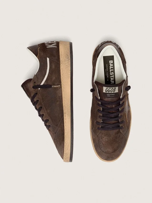 Ball Star da uomo in pelle scamosciata marrone con stella e linguetta sul tallone in pelle marrone