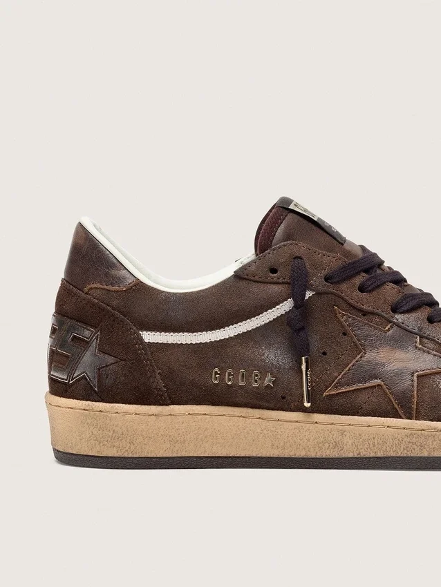Ball Star da uomo in pelle scamosciata marrone con stella e linguetta sul tallone in pelle marrone