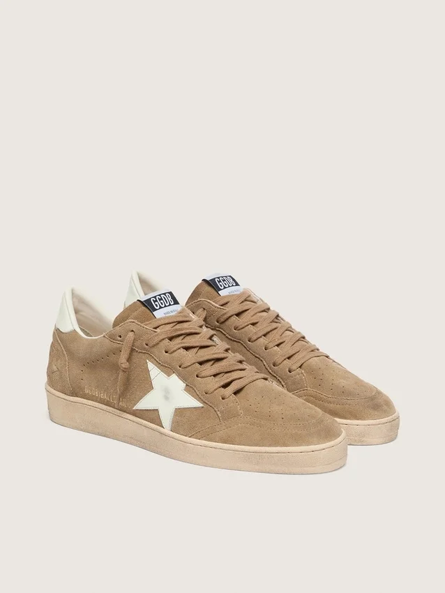 Ball Star da uomo in pelle scamosciata marrone con stella in pelle bianca