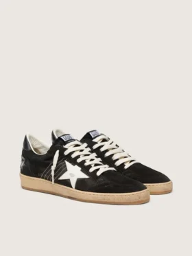 Ball Star da uomo in pelle scamosciata nera con stella in pelle bianca
