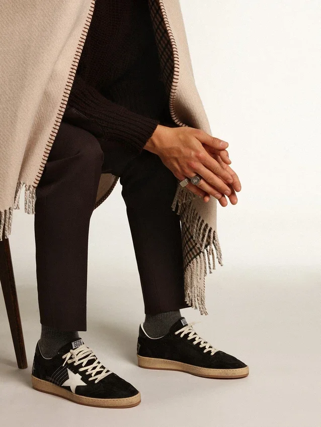 Ball Star da uomo in pelle scamosciata nera con stella in pelle bianca
