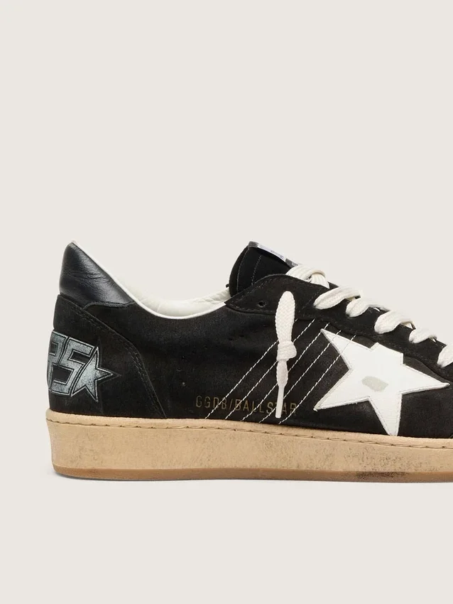 Ball Star da uomo in pelle scamosciata nera con stella in pelle bianca