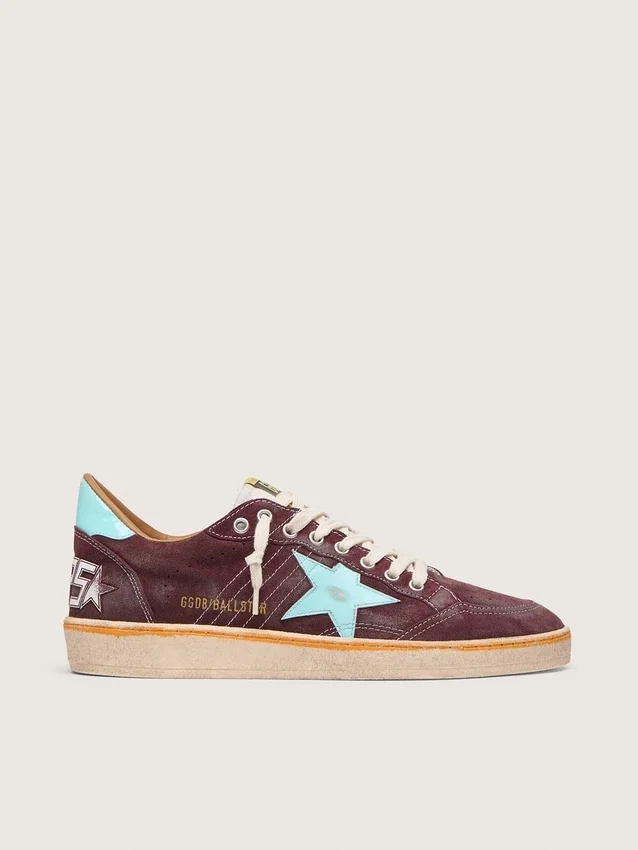 Ball Star da uomo in pelle scamosciata rosso scuro con stella e linguetta sul tallone azzurre